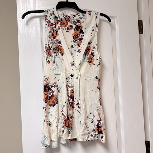 Free People Ivory Floral Print Wrap Blouse/Tunic XS - Picture 2 of 5